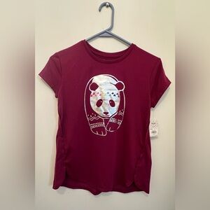 Panda t-shirt. Mudd brand, maroon with silver metallic panda on it. Size YL.